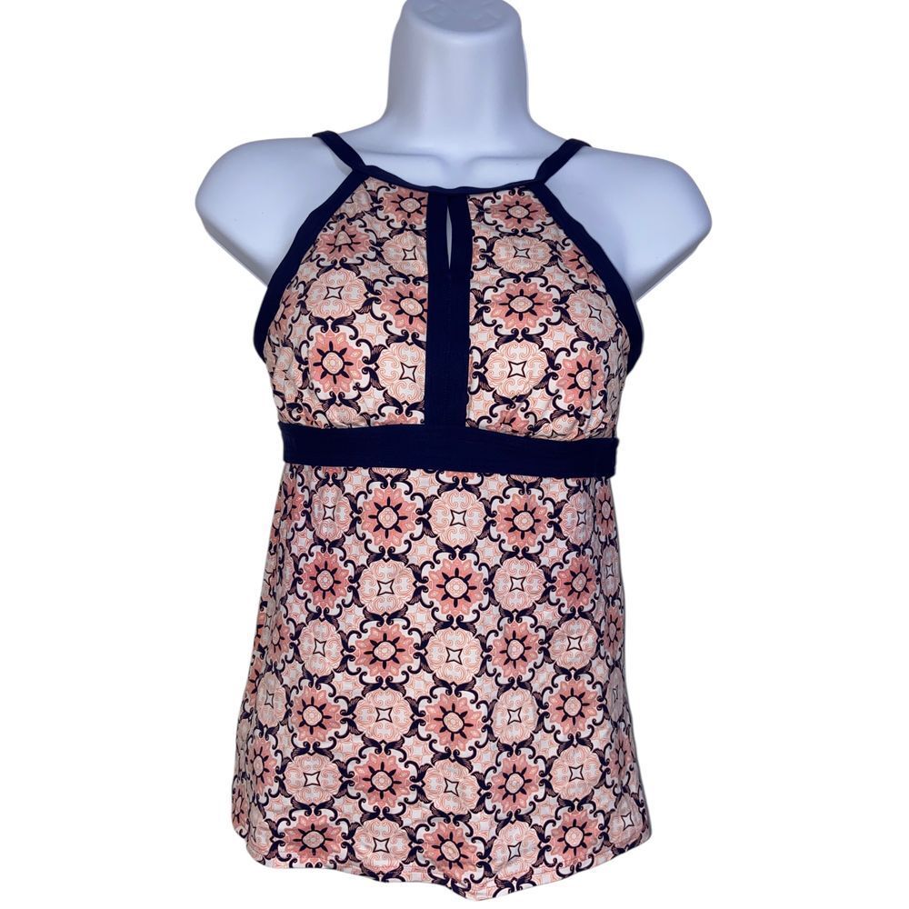 Lands' End Tankini Top Floral Print Keyhole Swim Top Women's Size 2