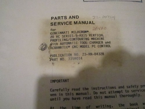 Cincinnati Milacron Parts & Service Manual Auto Tool Changer Publication BOOK - Picture 2 of 5