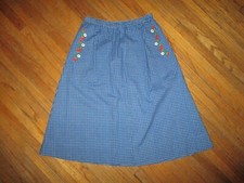 vtg 1970s 1980s SEA WAVES SKIRT Geometric Checker Applique Flowers Blue SMALL