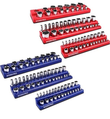 WORKPRO Magnetic Socket Organizer 6-PACK Set 1/4'' 3/8'' 1/2'' Dr Metric SAE