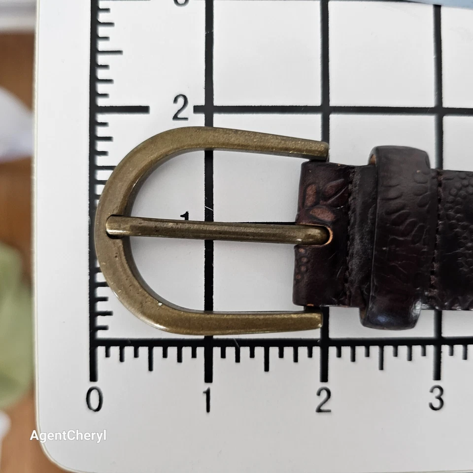 Cinto de couro genuíno marrom floral ANN TAYLOR tamanho L 36" feito na Itália - Imagem 4 de 4