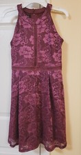 Amy Byer Girls Lace U Neck Homecoming Special Occasion Dress Boho Plum Size 14