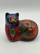 Terracotta Cat Tonala Style Hand Painted Multicolor Decor Piece