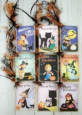 9 Retro Style Halloween Handmade Gift Tags Scrapbooks Junk Journals Crafts