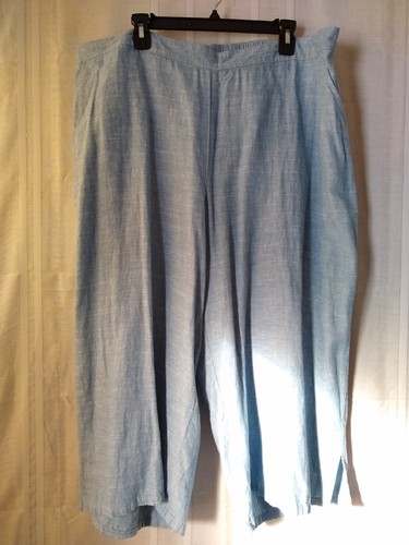 Catherines Women's Size 2X Linen Blend Blue Chambray Capri Pull-On Pants NWT - 第 2/11 張圖片
