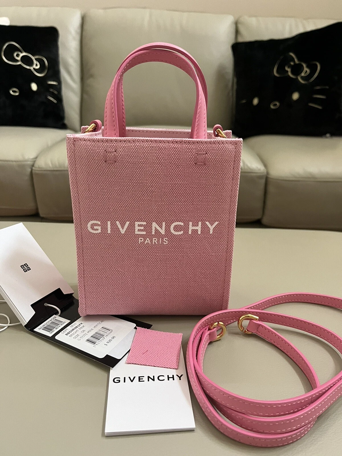 GIVENCHY Rosa Mini G Tote Borsa per la spesa verticale in pelle rifinita tela lavata