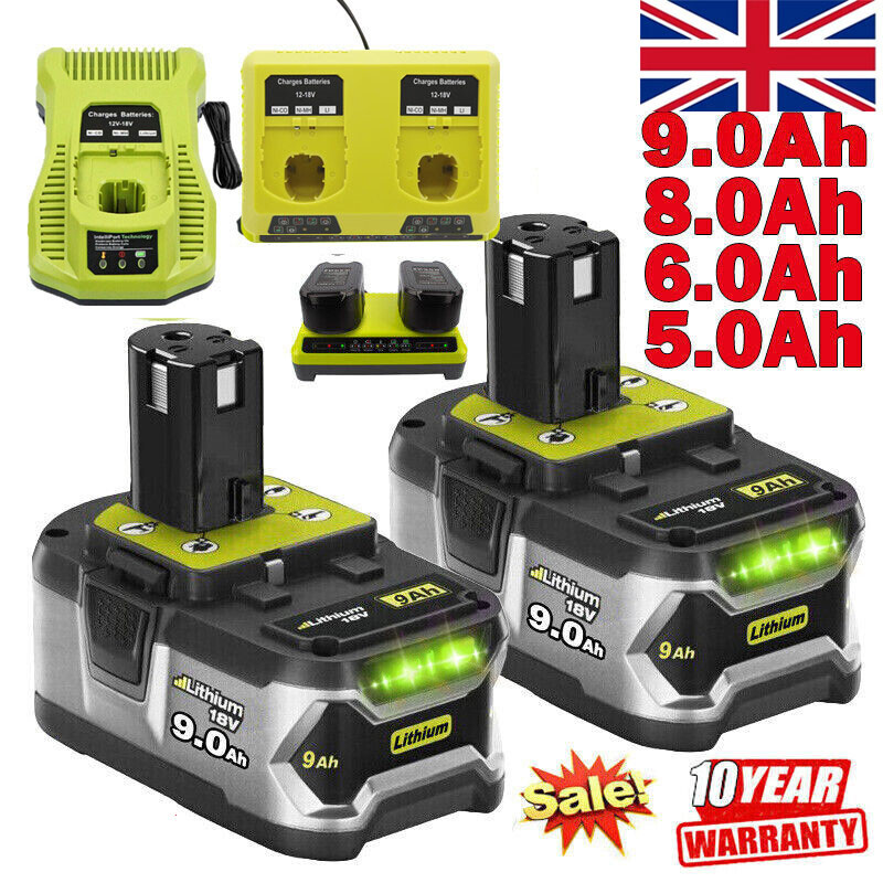 2-Pack 6.0Ah 18V Lithium-Ion Battery For RYOBI One+ Tools - Compatible With P102-P109 Models, 5-Year Warranty