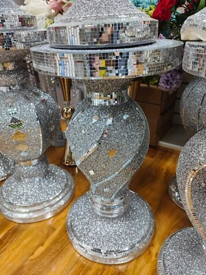 New Style End Table 3 Large 40x60cm Crushed Diamond Crystal Sparkly Silver