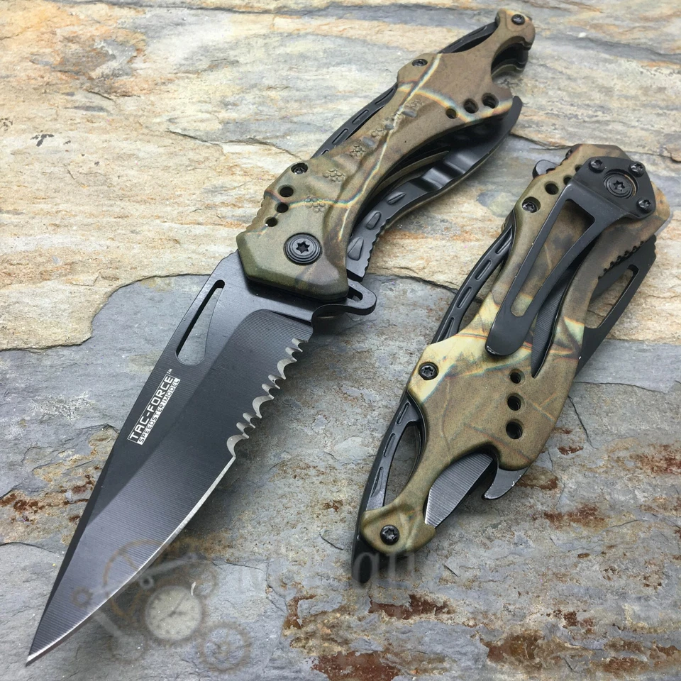 Navaja de bolsillo Tac Force medio dentada táctica exterior gris camuflaje asistida por resorte Foto 3 de 4