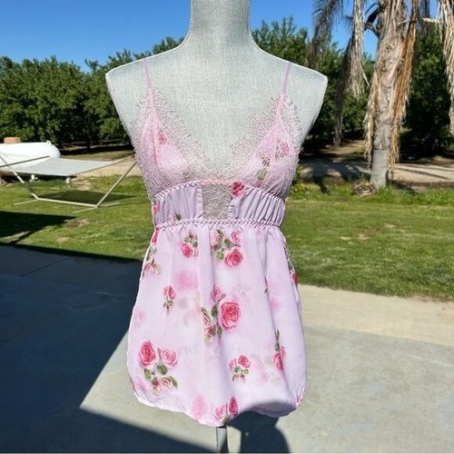 Coquette Lingerie Cami Tank Top - Purple Floral Print - Size Small - Picture 7 of 8
