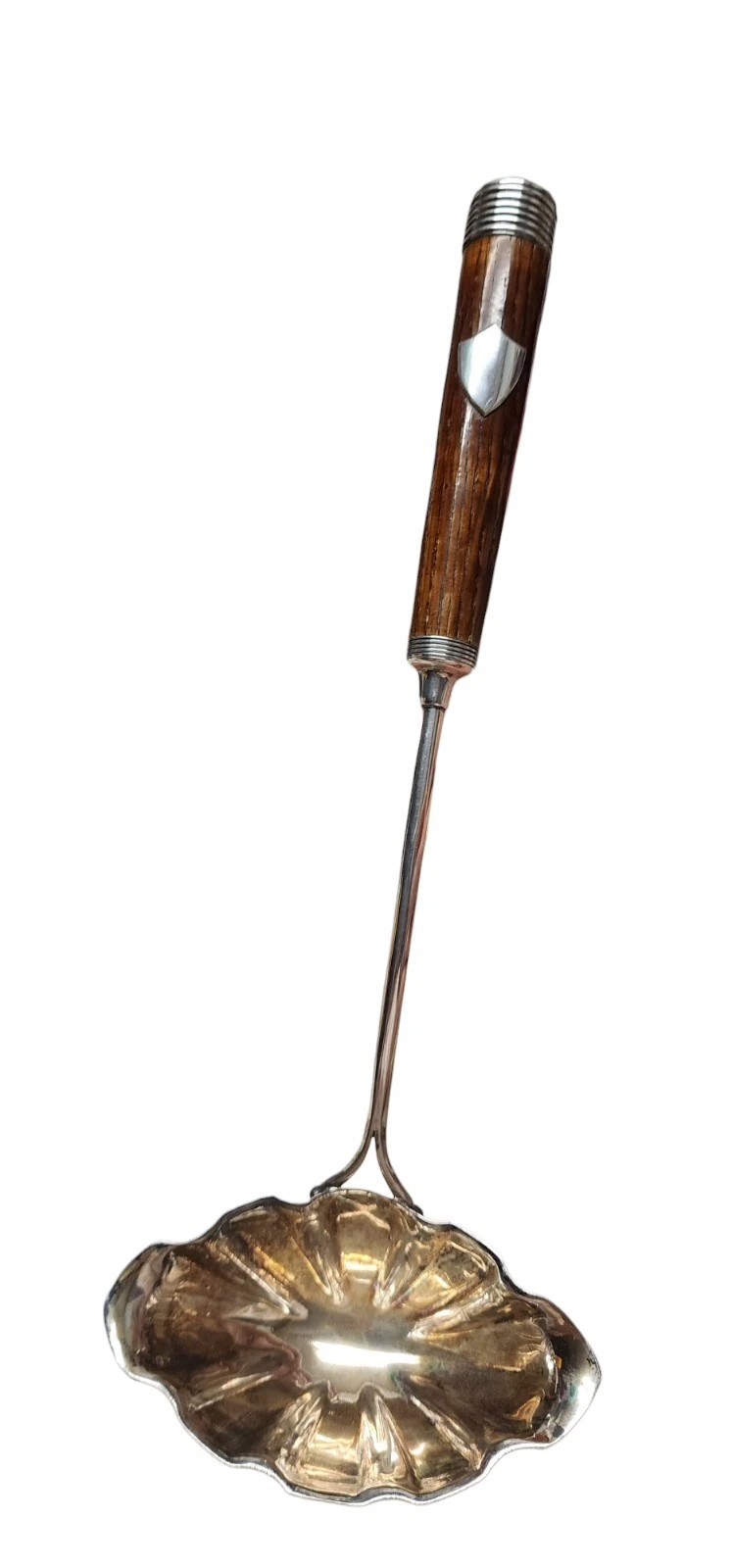 Vintage Georgian Oyster Ladle Silver Plate Wood Handle & Shield No Monogram 11"
