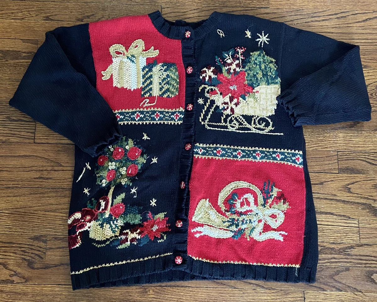 Vintage Womens Christmas Sweater Cardigan 1990s Lord Taylor