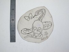 vtg 1960s 70s Tattoo Flash acetate stencil Skull Snake Butterfly signed SN3