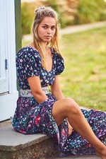 NEW LOVESHACKFANCY Sz 4 LAIS FLORAL PUFF SLEEVE VINTAGE POPLIN DRESS MULTI