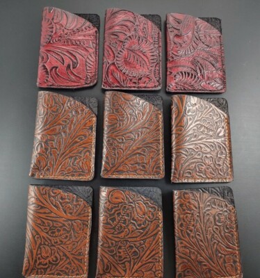 NEW Handmade Slim Minimalist RED, BROWN leather wallet front pocket Micro Wallet