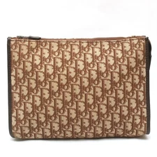 Vintage Christian Dior Trotter Brown Zipper Closure Clutch Bag Made in France
