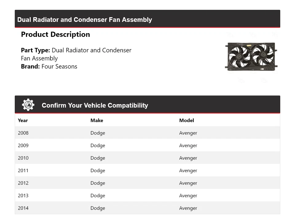 For 2008-2014 Dodge Avenger Dual Radiator and Condenser Fan Assembly 4 Seasons - Image 2 of 4