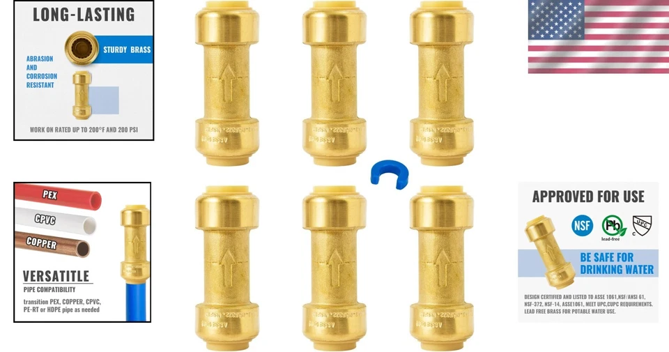Effortless Plumbing Solution - 6 Pack of 1/2 Inch Lead-Free Brass Check Valves - Image 2 of 4