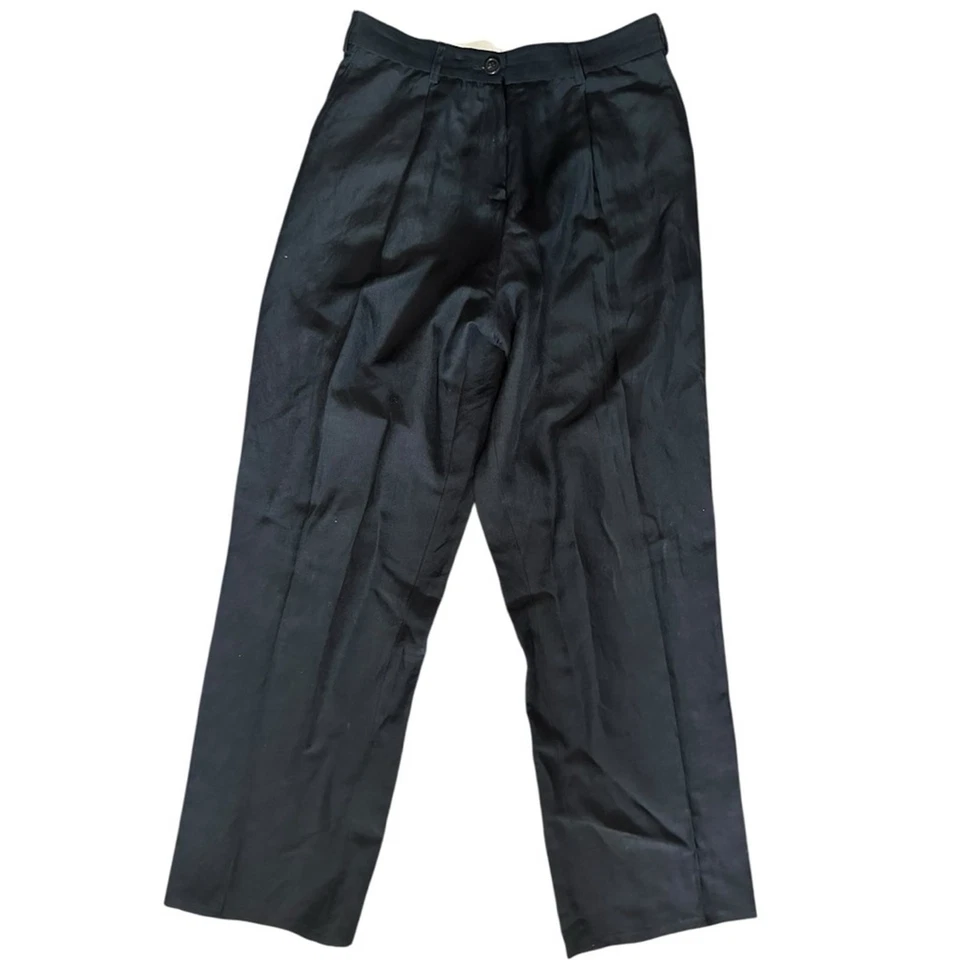 Isabel Benenato Size 40 S M Black Linen Silk Drop Crotch Pleated Pants Trousers - Image 2 of 4