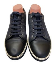 Lanvin Men  s DBB1 Croc Embossed Leather Navy Blue/Black Low Top Sneakers Sz 9