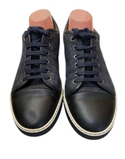 Lanvin Men’s DBB1 Croc Embossed Leather Navy Blue/Black Low Top Sneakers Sz 9