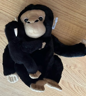 Wild Republic Mom and Baby Chimpanzee Plush Toy 12'' With Tags Very Soft! Black