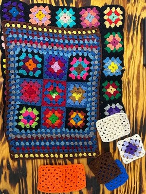 Vintage GRANNY SQUARE Random Crochet Squares and pieces