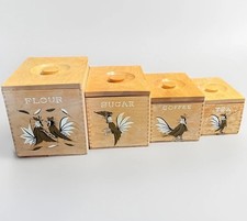 Kitchen Canisters Dovetail Wooden Golden Rooster Nesting Set Of 4 MCM