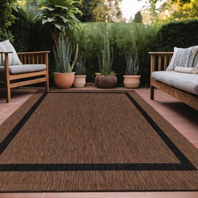 Outdoor Rug 10x14 Waterproof Bordered Nut Brown Washable Patio Luul Home Outside