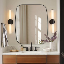 30x36" Black Oblong Bathroom Mirror, Modern Stainless Steel Framed Oval Mirror