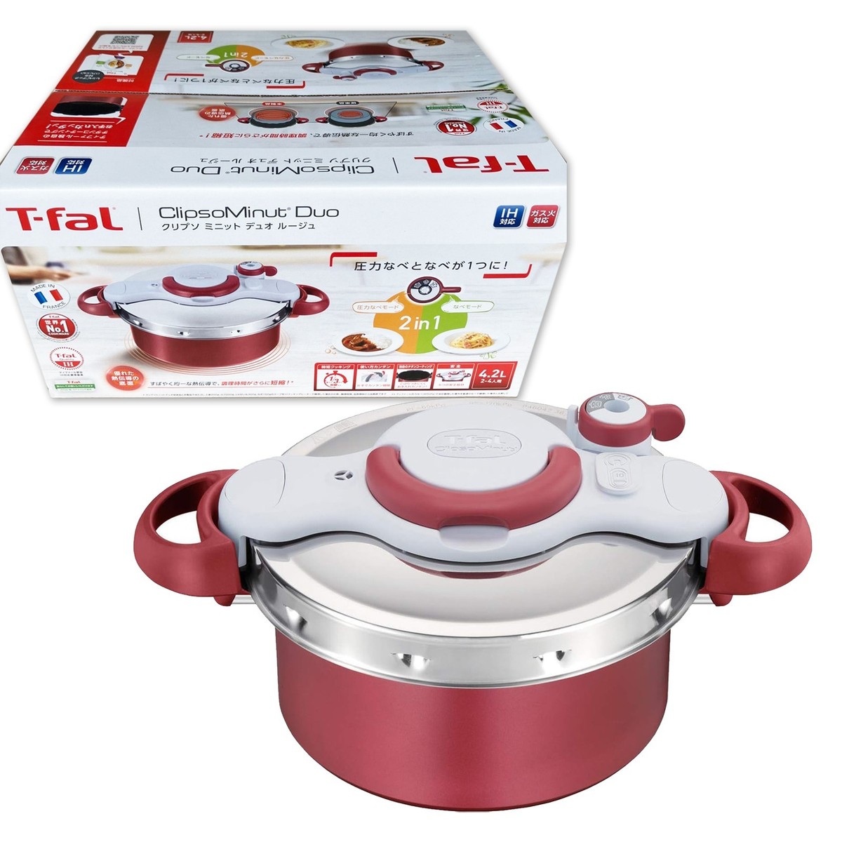 T-fal ClipsoMinut Duo Rouge Pressure Cooker 4.2L P4704231 2-4