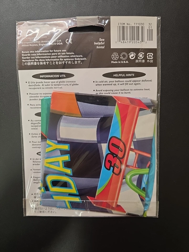 Globo de Lámina 18"/45cm #30 Coche de Carreras Feliz Cumpleaños Mylar Globo.  Nuevo en paquete Foto 2 de 2