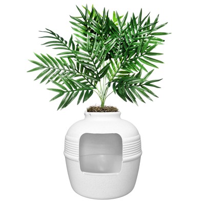 Hidden Cat Litter Box Enclosure with Artificial Plant, Decorative Round Plant...