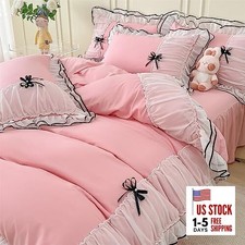 Pink Duvet Cover Size, Ruffle Beddding Set with Bowtie, 3 Queen Light Pink