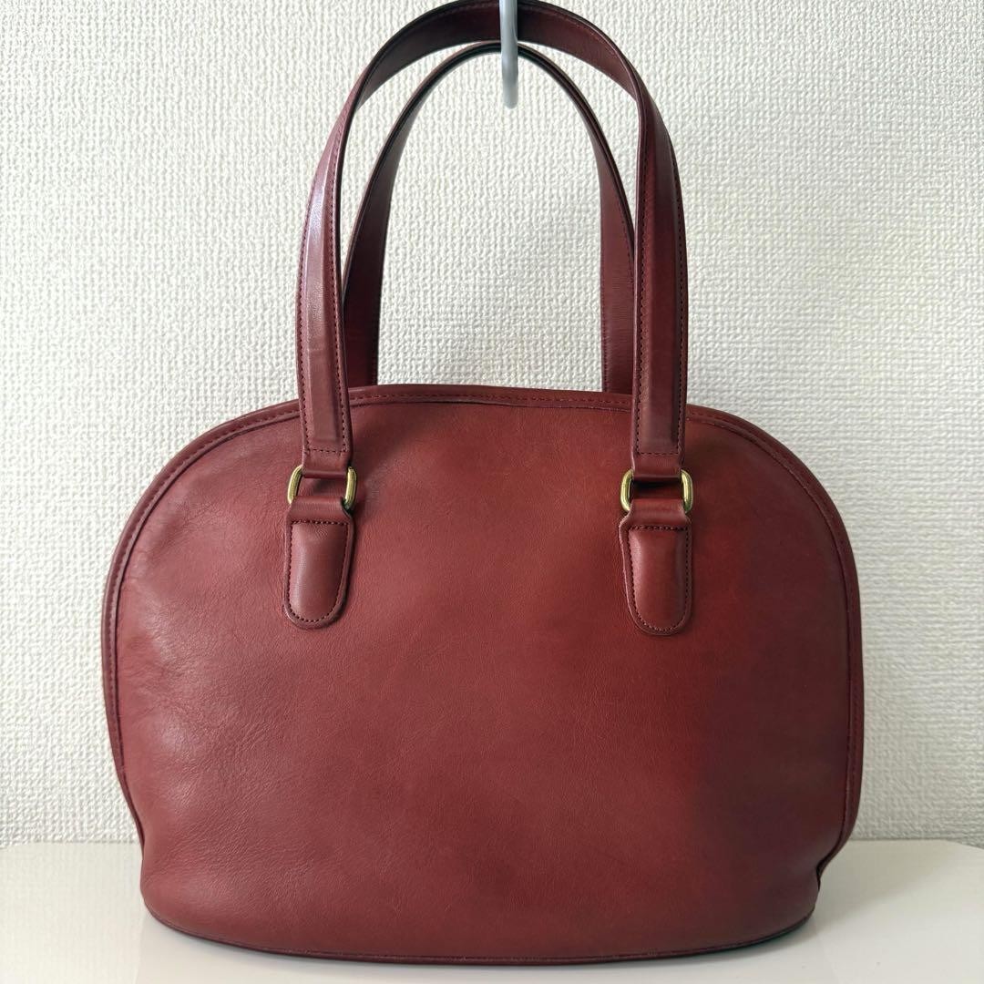 Coach Vintage Logo Charm Handbag Zipper Closure Red Leather