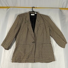 Elisabeth Liz Claiborne Vintage Tan Black Patterned Blazer Jacket Womens Size 14