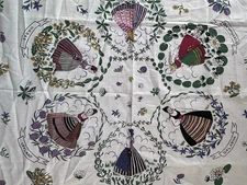 Vintage Swedish Folk Art Tablecloth Square 35” x 32”