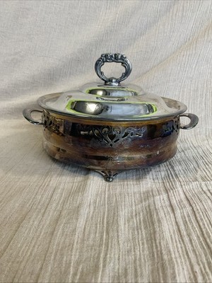 Primrose  E.P Copper Silver Plate Casserole Dish Holder W/lid