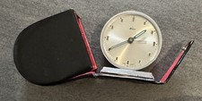 Reisewecker Kopp Lederetui Siemens Tischuhr Miniatur Uhr Silber Etui rot !Bild!