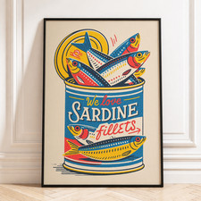 Vintage Sardine Tin Poster Retro Kitchen Wall Art Mediterranean Fish Can Print