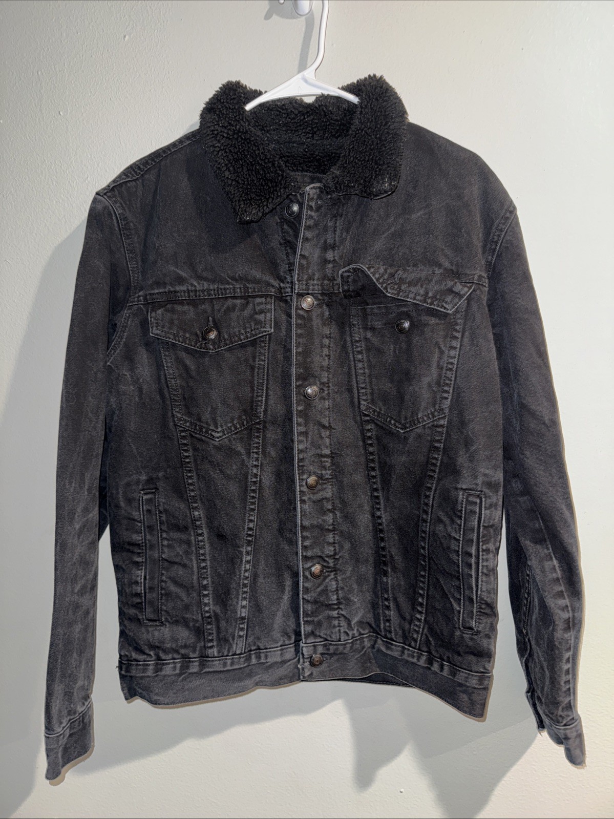 Zara Wool Lined Black Denim Button Down Jacket Sz… - image 1