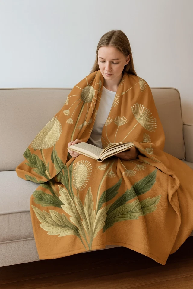 Almohadas botánicas grandes de diente de león, negras, marrones y terracota, grandes 50x60 Foto 4 de 4