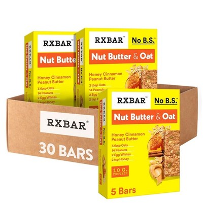 RXBAR Nut Butter and Oat Protein Bars Honey Cinnamon Peanut Butter, 30 Ct