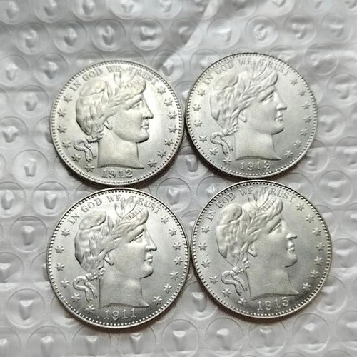 4PCS 1911-1915 S Barber Silver Half Dollar Coins Mixed Dates AU/BU Coins-US