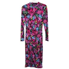 Future Collective Long Sleeve Mock Neck Side Ruched Slit Midi Dress - Size M