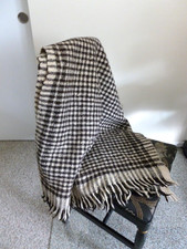 Vintage Stadium Blanket Throw 28"x75" Heavyweight Wool Brown-Ivory Houndstooth