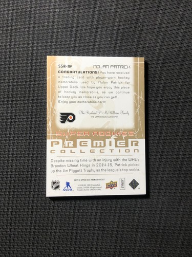 2017-18 UD PREMIER NOLAN PATRICK SUPER ROOKIE PATCH GOLD LAST PRINT #ed 15/15 - Picture 2 of 2