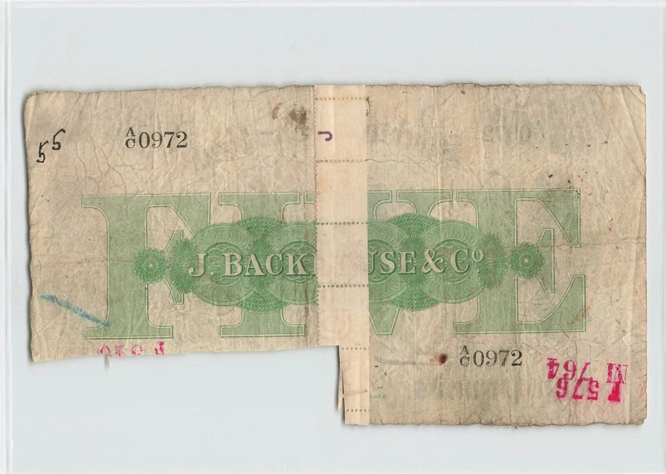 GREAT BRITAIN, ENGLAND 5 Pounds 1886 Stockton on Tees Bank, Cancelled, Rare. A8 - Image 2 of 2