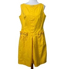 Suzi Chin for Maggy Boutique Size 14 Yellow Mini Dress with Gathered Pockets