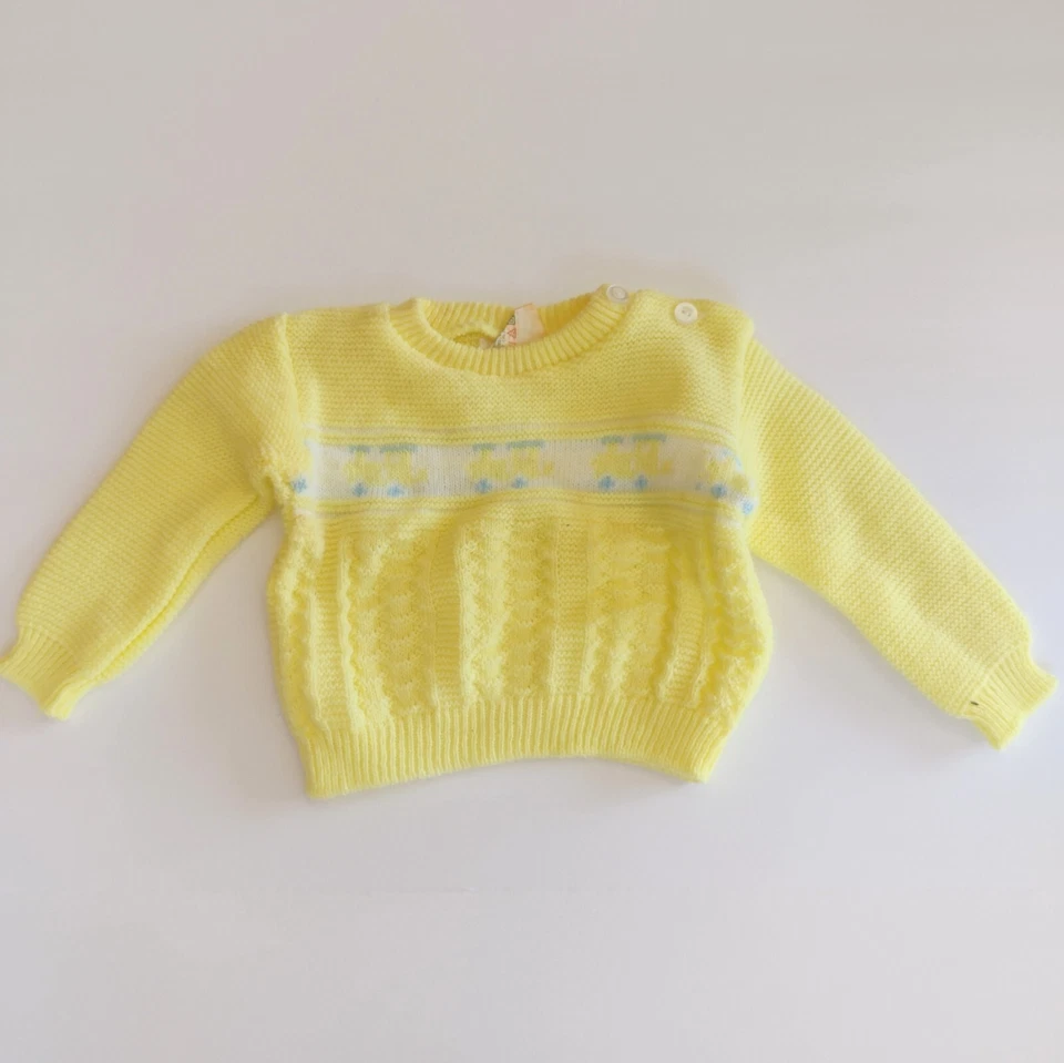 Vintage Soft Spun Infant 0-6 Mos Bright Yellow Knit 2pc Outfit Set Sweater Pants - Image 3 of 4